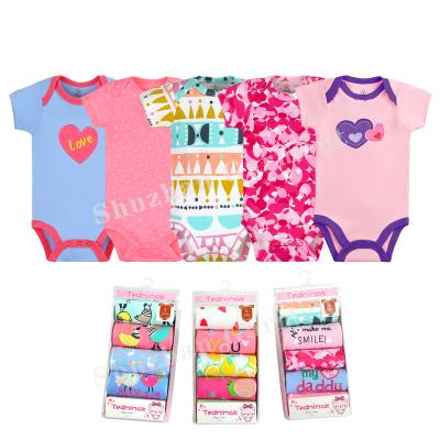 China Wholesale 5PCS Embroidery+Printing Embroidery+Bag Printing Newborn Infant Clothes Ribbed Baby Rompers Ropa De Bebe Boy Girl Baby Cotton Jumpsuit Te koop