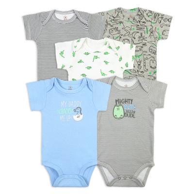 China Antibacterial Antibacterial Baby Clothes Organic Cotton Pajamas Hot Sale Wholesale Summer Shorts Sleeves Embroidery Knitted Baby Romper Sets Te koop