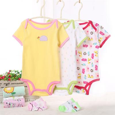 China Tedmimak Cotton Baby Boy Girl Clothes Newborn Short Sleeve Overalls Infant Baby Rompers Set With Sweat Little Cloths Wholesale for sale