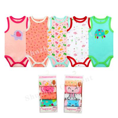 China Baby Breathable Sleeveless Rompers Cheap Baby Romper Set 5 Pieces Infant Cotton for sale