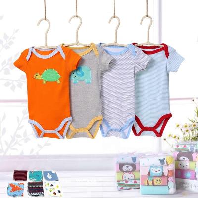 China Wholesale Short Sleeve Baby Clothes Newborn Infant Jumpsuit And Towel Gift Embroidery Shorts Sleeve Romper Baju Bayi Set Printed 3 Packs for sale