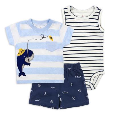 China 2022 Summer Cotton Anti-Shrink Baby Clothing Set Infant Anti-Shrink Boy's T-shirt+romper+shorts and Girl's Sleeveless Shirt+short+dress Clothing Set for sale