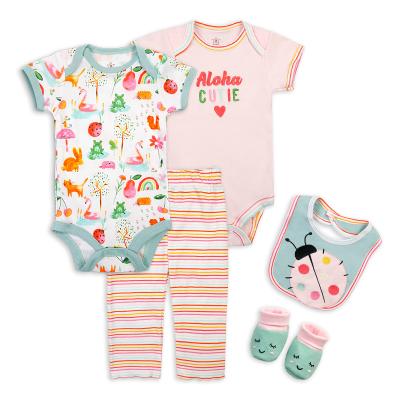 China Soft Eco-Friendly Breathable Cotton Baby Clothes Set With Bib Romper Newborn Baby Jumpsuit Rompers Set Clothes Girls for sale