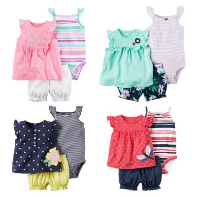 China Summer 3-Piece Baby Romper Infant Breathable Floral Kids Clothing &pants T-shirt Princess Style Clothing Sets for sale