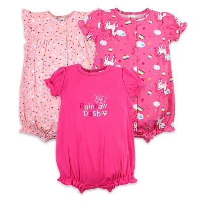 China Newborn Infant Short Sleeve Baby Clothes Overalls Summer Girls 3-Pack Baby Boy Cotton Romper Pajamas Set for sale