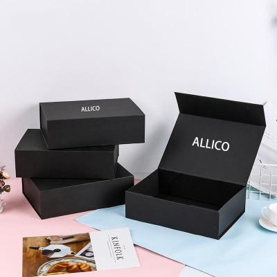 China Custom Logo Biodegradable Gift Box Magnetic Closure Cardboard Folding Boxes Deluxe Matte Rigid Black for sale