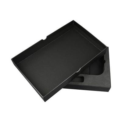 China Recyclable Matte Black Packaging Box Custom Logo Top And Bottom Cover Mobile Phone Charging USB Box Earphone Cable Packing Box for sale