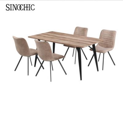 China kitchen small metal tube legs MDF dining table and dining chairs for sale