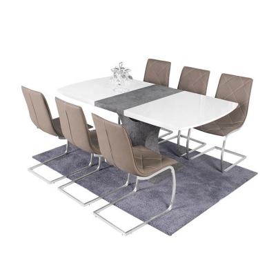 China Modern Design Dining Room Set High Gloss White Painting Wooden Restaurant Nearly Ellipse Extendable Dining Table and chairs for sale