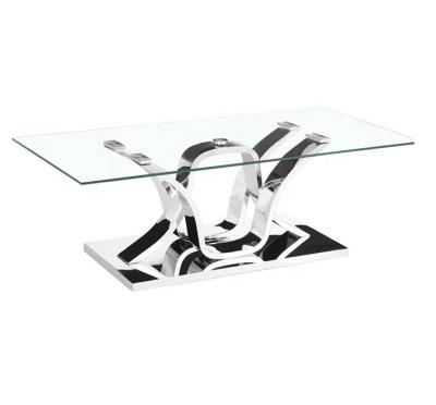 China Hebei factory chromed colour coffee table stainless steel metal clear tempered glass coffee table for sale