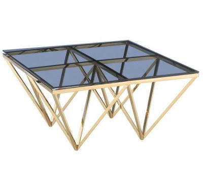 China mirror surface square metal coffee table tempered glass top coffee table sets living room table set for sale