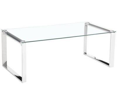 China cheap living room coffee table stainless steel chromed long rectangle coffee table modern glass coffee table for sale