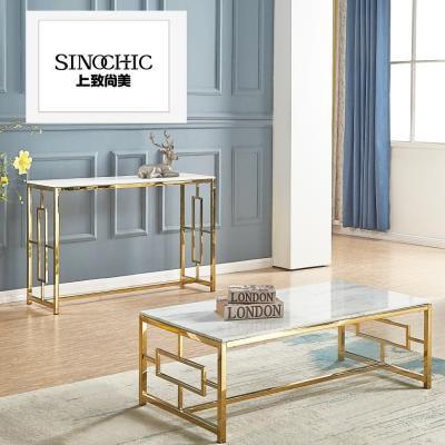 China stainless steel frame marble top golden frame coffee table for sale