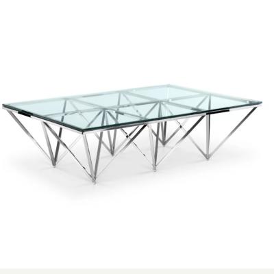 China living room furniture sets stainless steel legs square tempering glass coffee table for sale