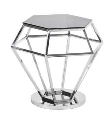 China modern coffee table diamond stainless steel silver dark crystal casual smoked glass side table à venda