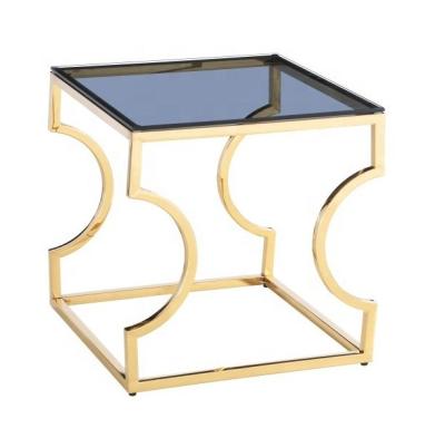 China Sinochic Modern Factory Luxury Vintage Gold Brushed Top Glass Center Living Room Furniture Cafe Coffee Table Te koop