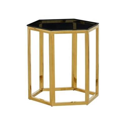 China Sinochic modern design stainless steel living room furniture luxury black glass top gold round side table Te koop