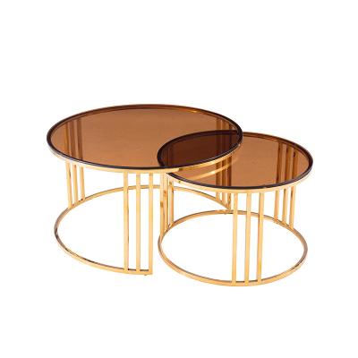 China Sinochic modern living room furniture coffee table 3-piece set gold metal frame side table zu verkaufen