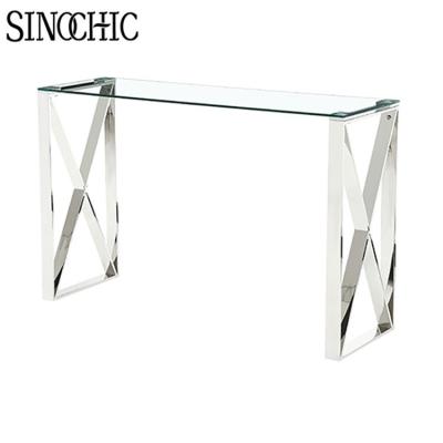 China coffee table chrome stainless steel coffee table tempered glass top Harmony gold console table set with mirror glass top hallway Te koop