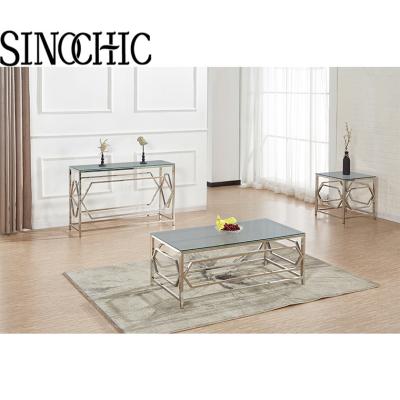 Chine 2021 newest modern simple style clear blue black brown glass marble top tea center coffee table à vendre