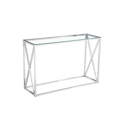 China Modern Living Room Furniture Polished Tempered Glass Stainless Steel  luxury Console Table en venta