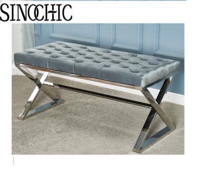 China Modern tufted fabric cross base stainless steel living room ottoman bench à venda