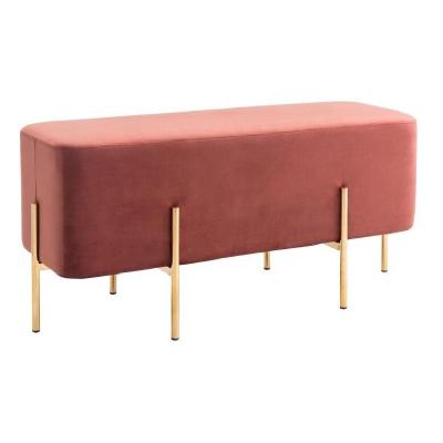 China light luxury living room furniture bedroom bench gold stainless steel legs red pink velvet upholstered bench à venda