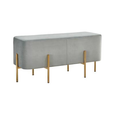 China modern design metal frame footstool chromed golden stainless steel legs fabric upholstered bed end bench couch seating for sale