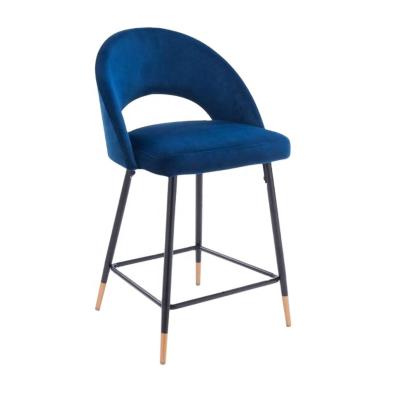 China metal leg blue fabric upholstered dining chairs new design coffee bar chair Te koop