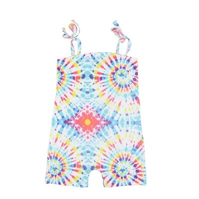 China 2021 Wholesale Girls Milk Silk Romper Girls Summer Halter Tie Dye Jumpsuit Girls Infant Clothing Suit Girls for sale