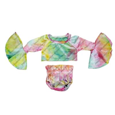 China Japan style baby girl set autumn and winter cute tie dyed rocket sleeve top+Girdle girls' clothing sets for sale