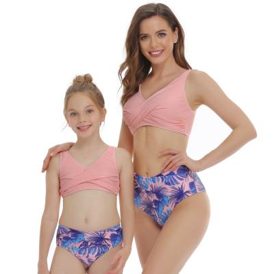 China 2021 QUICK DRY new mommy and me printing split stain swimwear parent-child swimwear manufacturer wholesale for sale