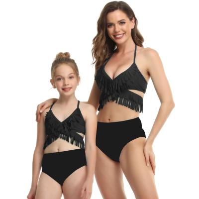 China 2021 QUICK DRY Newest Mommy and Me Swimwear Tassel Bikini Fashion Beach Swimsuit Ladies Swimwear for sale