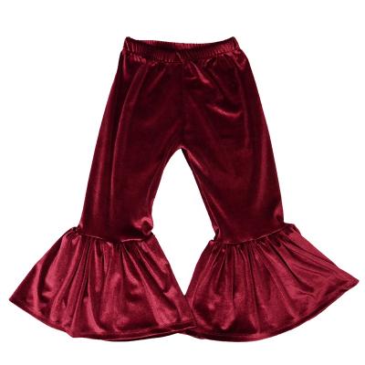 China Anti-wrinkle Sale Solid Color Bell Bottom Pants Girls Velvet Warm Pants Kids Winter Flare Pants for sale