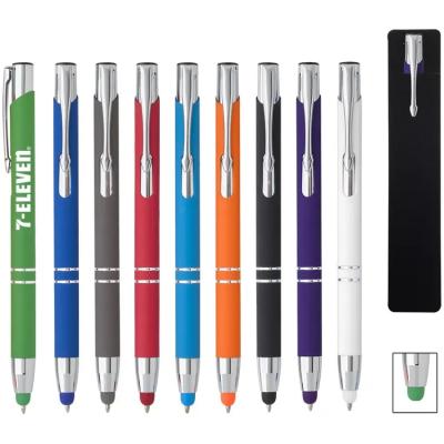 China Promotional Pen Soft Knocking Down Rubber Coating Metal Aluminum Pen with Stylus, Most Popular Laser Ballpen Custom Logo Printing Metal for sale