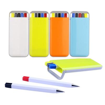 China Promotional pen 5 pieces pen case sets red blue black ball pen plus merchandise pencil and highlighter bar ball pen for sale