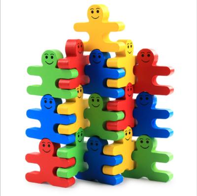 China 16pcs Thug Eco-friendly Material Wooden Balance Building Block Children's Creative Assembling Educational Stacking Toy High for sale