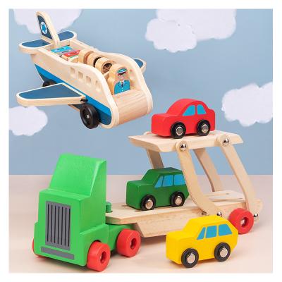 China OEM ODM Baby Kids Eco-friendly Material Kids Educational Pretend Play Truck Car Transporter Wooden Truck Toy for sale