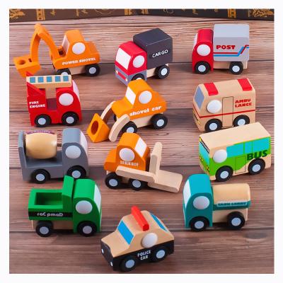 China Wood Wooden Montessori Toys Eco-friendly Material 12pcs Mini Cars Decoration Cars Model Toy Toddler Wooden Other Educational for sale