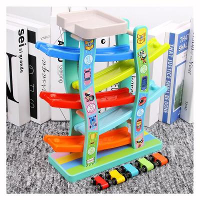 China Eco-friendly Material Wooden Children's Pulley Boy Girl Baby Sliding Rail Car Speed ​​Inertia Glider Toy Toddler Car Ramp Toys Racing Tracks for sale