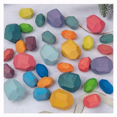 China Rainbow Stacker Eco-friendly Material Wooden Baby Colored Stones Rainbow Stacking Stones Building Block Montessori Wooden Toys for sale