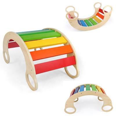 China Earlier Hot Sale Rainbow Horse Rocking Household Chair Climb Slide Balance Panel Wooden Wooden Seesaw Slide Educational Children's Toy for sale