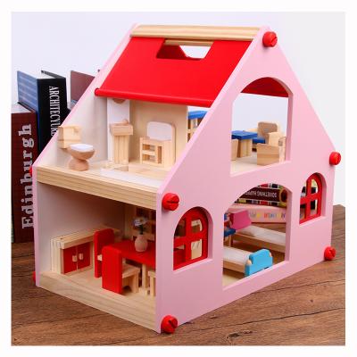 China Eco-friendly Toy Wooden Doll House Low Price Kids Doll Room Montessori Play House Solid Wooden Toys for sale