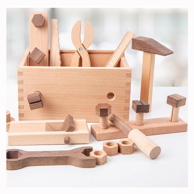 China Eco-Friendly Material Children Wood Screw Nut Education Assembling Tool Toys Multifunctional Montessori Pretend Play Engineering Maintenance Baby Gifts for sale