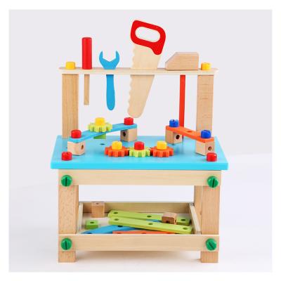 China Large First Material Wooden Children's Eco-Friendly Educational Education Assembly And Disassembly Workbench Simulation Tool Table Nut Combination Toy for sale