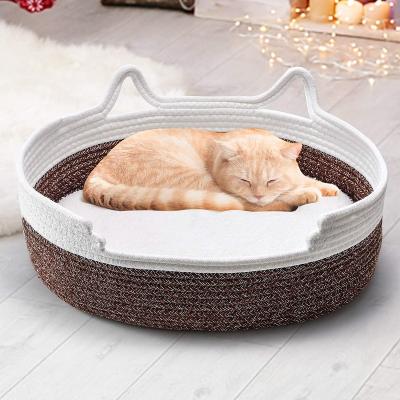 China Small Cat Bed Soft Style Scratch-Free Rope Woven Foldable Pet Beds Breathable Cotton Cute Small Machine Wash Pet Beds for sale