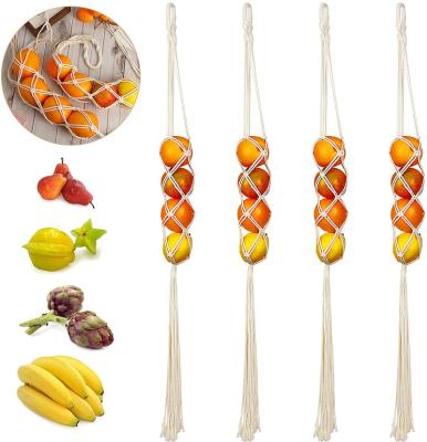 China Folding 4 Pieces Boho Macrame Fruit Basket Wall Hanging Vegetable Breathable Hanging Storage Basket Product for sale