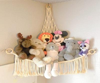 China Macrame Plush Hammock Stuff Organizer Folding Corner Storage Hanging Animal Fringe for sale