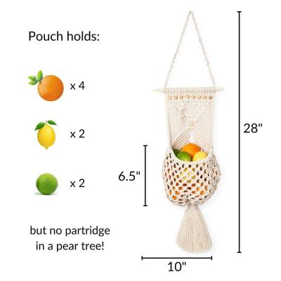 China Boho Cotton Macrame Fruit Basket Fruit Hammock Wall Hanging Handwoven Hanging Planter Handwoven Hanger For Kitchen Decor for sale