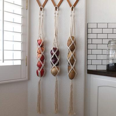 China Folding Set of 3 BOHO Kitchen Decoration Premium Macrame Storage Basket Wall Hanging Handmade Fruit Storage Nets for sale